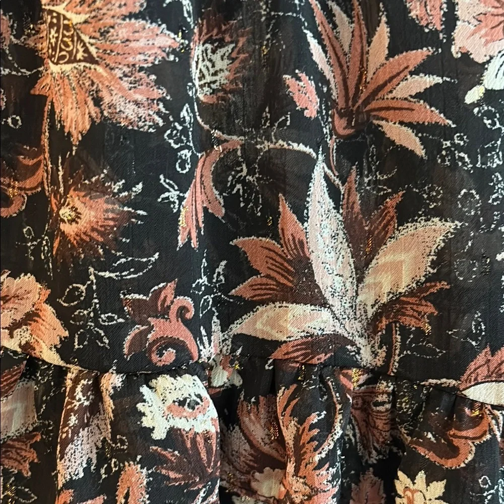 Madewell Tiered Floral Midi Skirt | Black & Burnt Auburn | Size M - Picture 7 of 10